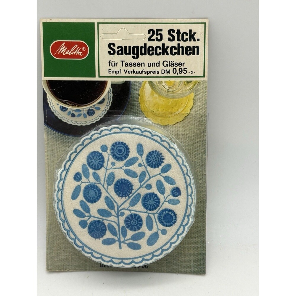 Vintage Melitta Paper Coasters 25 Pack German Saugdeckchen Blue Floral NOS